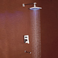 Modern Chrome Finish LED Wall Mount Shower Faucet with Square Showerhead