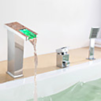Modern Chrome Finish Multi-color LED Widespread Tubfaucet with Hand Shower