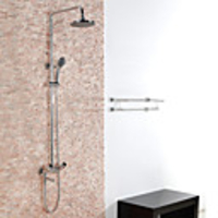 Modern Chrome Finish Shower Faucet with Handshower and Round Rainshower