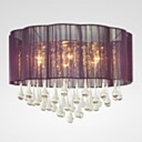 Modern Crystal Ceiling Lamp 6 Lights With Purple Flower Lamp Shade