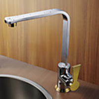 Modern Design Chrome Finish Gold Handle Right Angled Heightening Kitchen Faucet