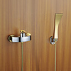 Modern Design Chrome Finish Widespread Tub Faucet with Golden Handshower