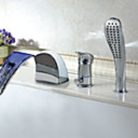 Modern Multi-color LED Widespread Waterfall Tubfaucet with Hand Shower