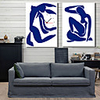 Modern Style Blue Floral Wall Clock in Canvas 2pcs