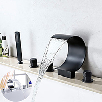 Modern Style Brass Bathtub Faucet, Contemporary Oil-rubbed Bronze Roman Tub Ceramic Valve Waterfall Bath Shower Mixer Taps with Hot and Cold Switch Lightinthebox