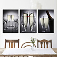 Modern Style Drink Floral Wall Clock in Canvas 3pcs