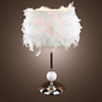Modern White Table Light in Feather Lampshade