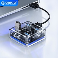 ORICO Transparent USB HUB 4 Ports 4USB3.0 Adapter Splitter Support External Micro USB Power Supply for Desktop Laptop Accessories Lightinthebox