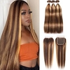 P4/27 Highlight Human Hair Bundles With Closure Colored Body Wave 3Bundles With Closure Ombre Honey Blonde Bundles With Closure Lightinthebox