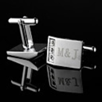 Personalized Oblong Siver Cufflinks With Rhinestone