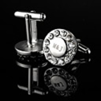 Personalized Round Silver Cufflinks With Rhinestone
