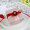Pink Favor Box With Red Ribbon Sash and Flowers (Set of 30)