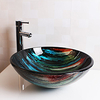 Red and Blue Color Tree Grain Round Basin Tempered Glass Wash Basin suitable Waterfall Faucet Basin Holder Vessel Sink Only Without Faucet Lightinthebox