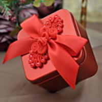 Red Asian Style Tin Favors With Ribbon-Set of 50