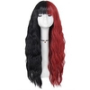 Red Black Wigs for Women 26 Long Black and Red Body Wavy Soft Hair Wig with Natural Bangs Heat Resistant Synthetic Curly Wig Christmas Party Wigs Lightinthebox