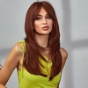 Red Brown Synthetic Wigs Long Straight Layered Natural Wig with Bangs for Women Wavy Wigs Heat Resistant Cosplay Hair Lightinthebox