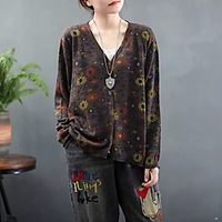 retro literary print knitted cardigan women