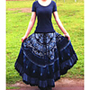 Retro National characteristics StylishIrregularCotton Tie DyePrinted woman with long dark Blue flounced skirts.