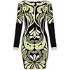 Retro Printed Embroidery Long Sleeve Bodycon Bandage Dress