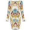 Retro Printed Sexy Open Back Long-Sleeved Bandage Dress