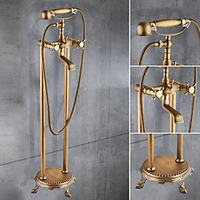Retro Style Floor Mounted Brass Bathtub Faucet, Retro Style Telephone Shape Brass Electroplated Finish Two Handles Two Holes Shower Faucet with Handshower and Drain Lightinthebox