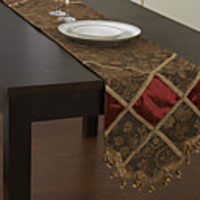 Retro Style Floral Checked Pattern Cotton Table Runner