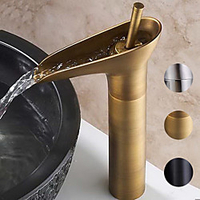Retro Style Single Handle Bathroom Sink Faucet Black Waterfall Oil-rubbed Bronze Copper Centerset Bathroom Faucet Brass Hot and Cold Mixer Lightinthebox