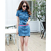 Retro Summer Plus-size Show Thin Dress Female Cowboy Dress with Short Sleeves Presented A Belt