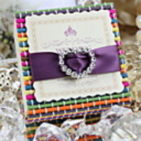 Rhinestone Heart Design Wooden Candy Box With Ribbon -Set Of 50