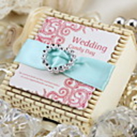 Rhinestone Heart Wooden Candy Box With Ribbon-Set Of 50