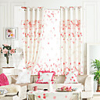 Romantic Roses Print Energy Saving Curtain Set With Beads