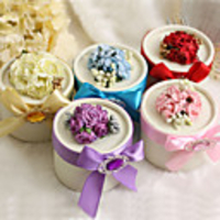 Round Favor Boxes With Flower And Ribbon - Set of 12 (More Colors)