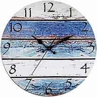 rustic beach wall clock 12 round,  silent non ticking quartz - battery operated,  fiberboard wooden look,  vintage shabby beachy ocean coastal paint boards nautical decorative clocks Lightinthebox