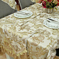 Set of 4 Concise Gold Embroidery Lace Beige Polyester Table Cloth