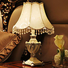 Simple European-Style Table Lamp Ivory White Resin Body Fabric Shade Dimmer Switch