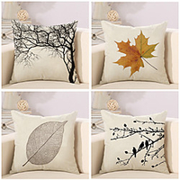 Simple Leaves 4 pcs Pillow Cover,  Rustic Square Traditional Classic Cotton / Faux Linen Home Sofa Decorative Outdoor Cushion for Sofa Couch Bed Chair Lightinthebox