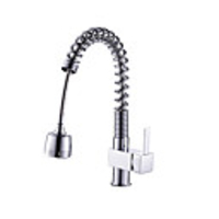 Solid Brass Single Handle Spring Pull Down Kitchen Faucet - Chrome Finish