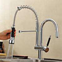 Solid Brass Spring Pull Out Kitchen Faucet - Brushed Finish