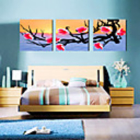 Stretched Canvas Art Botanical Plum Bloom Branch Set of 3