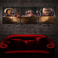 Stretched Canvas Art Still Life Wine and Barrel Set of 3