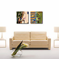 Stretched Canvas Print Art Still Life Vase on Table Set of 2