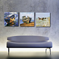 Stretched Canvas Print Art Transportation Fishing Boat Set of 3