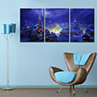 Stretched Canvas Print Art Village in Christmas Set of 3