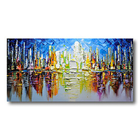 Stretched Oil Painting Hand Painted Canvas Abstract Comtemporary Modern High Quality Blue Forest Ready to Hang Lightinthebox