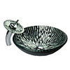 Stripe Pattern Tempered Glass Bathroom Sink Set (with Waterfall Faucet,  Mounting Ring and Water Drain)
