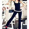 U Shape Collar Vest Long Pants Black Yoga Suits