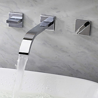 Wall Mounted Bathroom Sink FaucetSilvery Widespread Chrome Two Handles Three Holes Bath Taps with Hot and Cold Water Lightinthebox