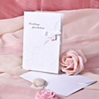 White Flower Wedding Invitation With Bowknot - Set of 50