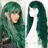 Wig With Bangs Gradient Dark Green Wig Long Fluffy Wavy Curly Synthetic Fiber No Glue Black Root Lace Free Wig for Women 66.08cm.. St.Patrick