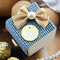 Wooden Candy Box With Bowknot and Pearl-Set Of 50